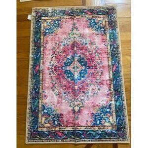 New Boho Rug 3x5 Pink Small Area Rug Washable Vintage Rug for Kitchen Living Roo